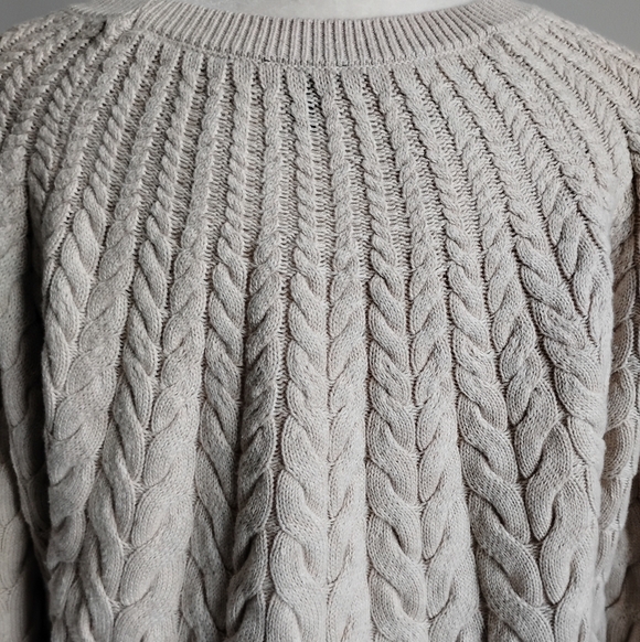 Talbots Cotton Wool Blend Cable Knit Sweater Natural Tan Silver Buttons - Picture 10 of 15